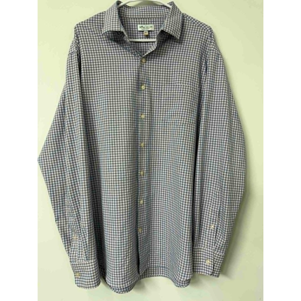 Peter Millar Summer Comfort Mens XL Blue Pink Gingham Button Down Shirt RN100308
